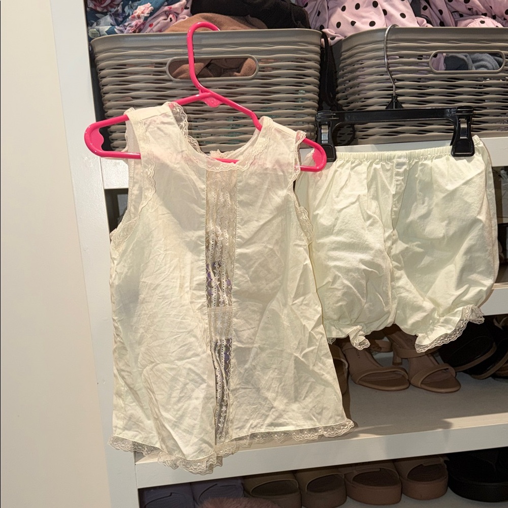 Girls' Cream Lace-Trim Camisole & Bloomer Set